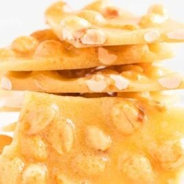 A close up shot of Microwave Peanut Brittle on a plate