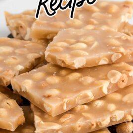 close up shot of pieces of peanut brittle piled on top of each other
