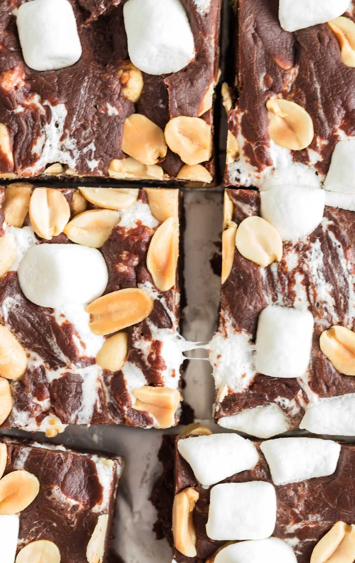 close up overhead shot of a bunch of Rocky Road Fudge