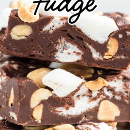 close up shot of Rocky Road Fudge stacked on top of each other
