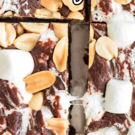 close up overhead shot of a bunch of Rocky Road Fudge