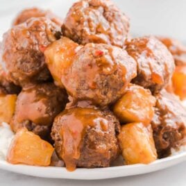 a plate of Sweet and Sour Meatballs