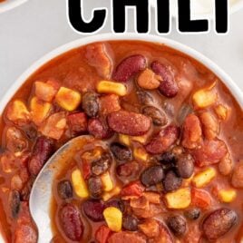 overhead shot of a bowl of Vegetarian Chili