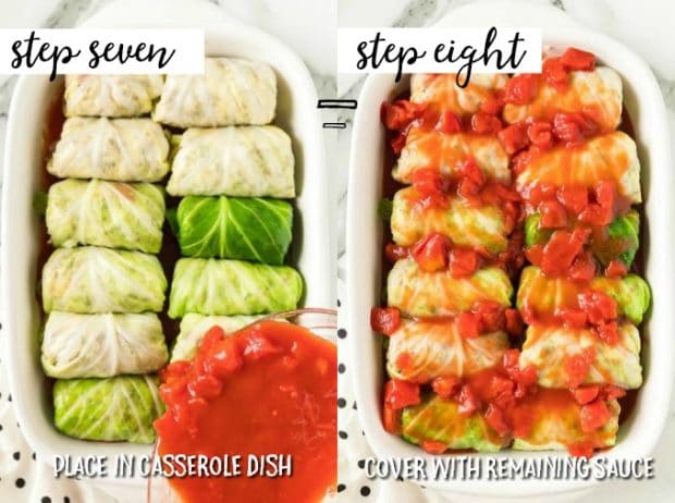 A tray of food, with Cabbage roll and Casserole