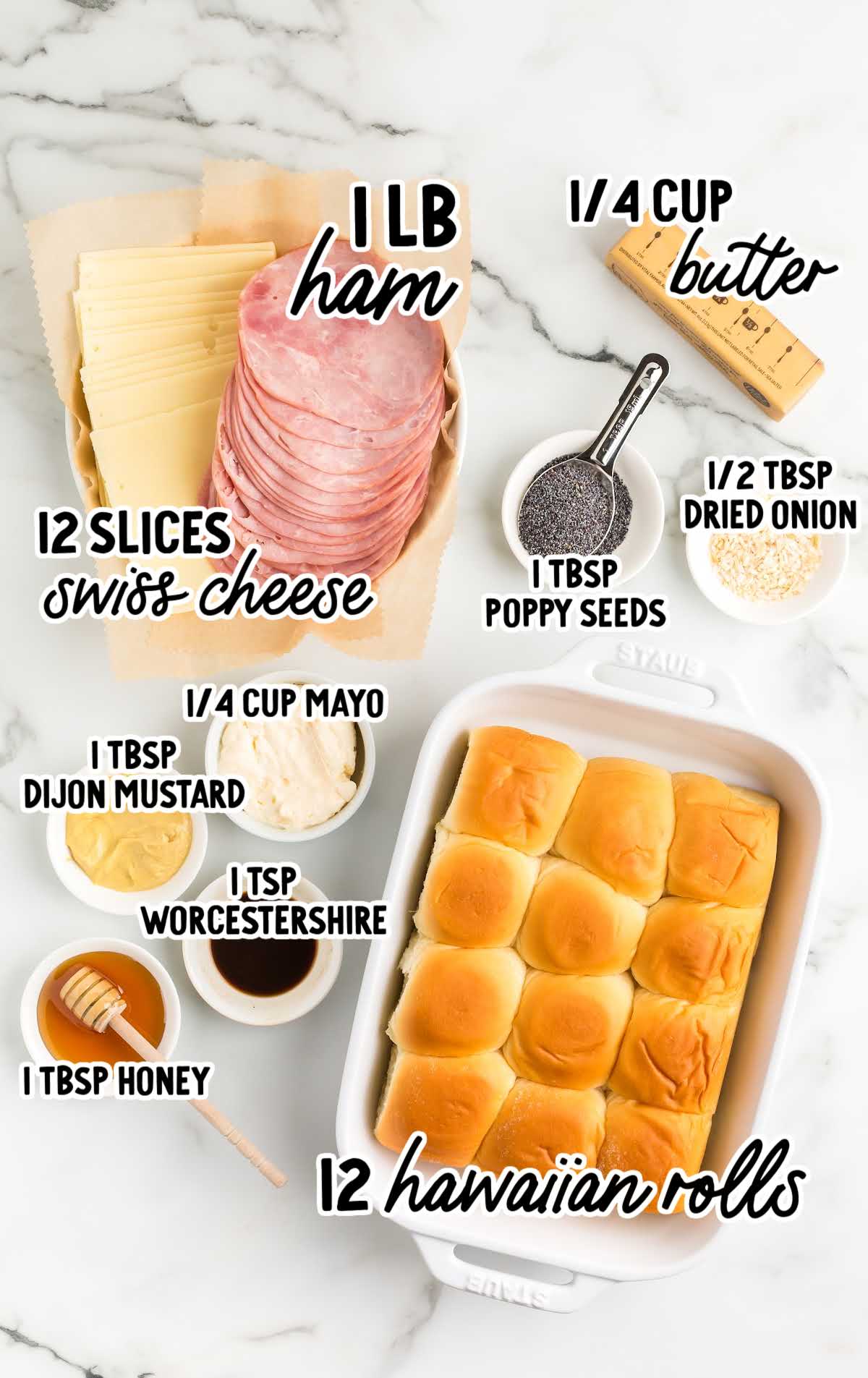 Ham and Cheese Sliders raw ingredients that are labeled
