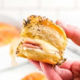 a close up shot of a Ham and Cheese Slider