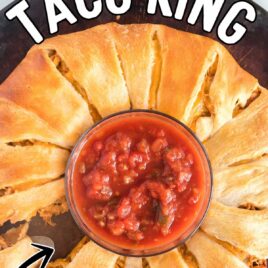 close up overhead shot of a Turkey Taco Ring with a bowl of salsa in the middle