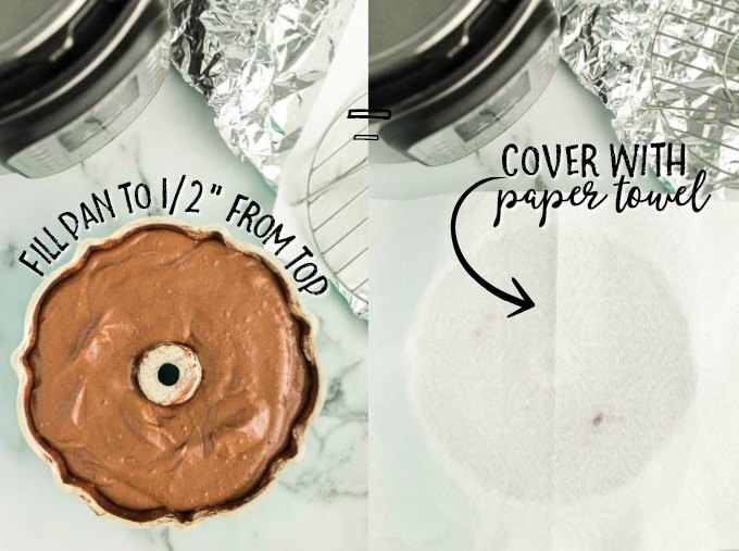 two photos showing how to make chocolate cake in instant pot