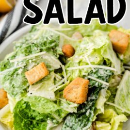 a close up shot of Caesar Salad in a bowl