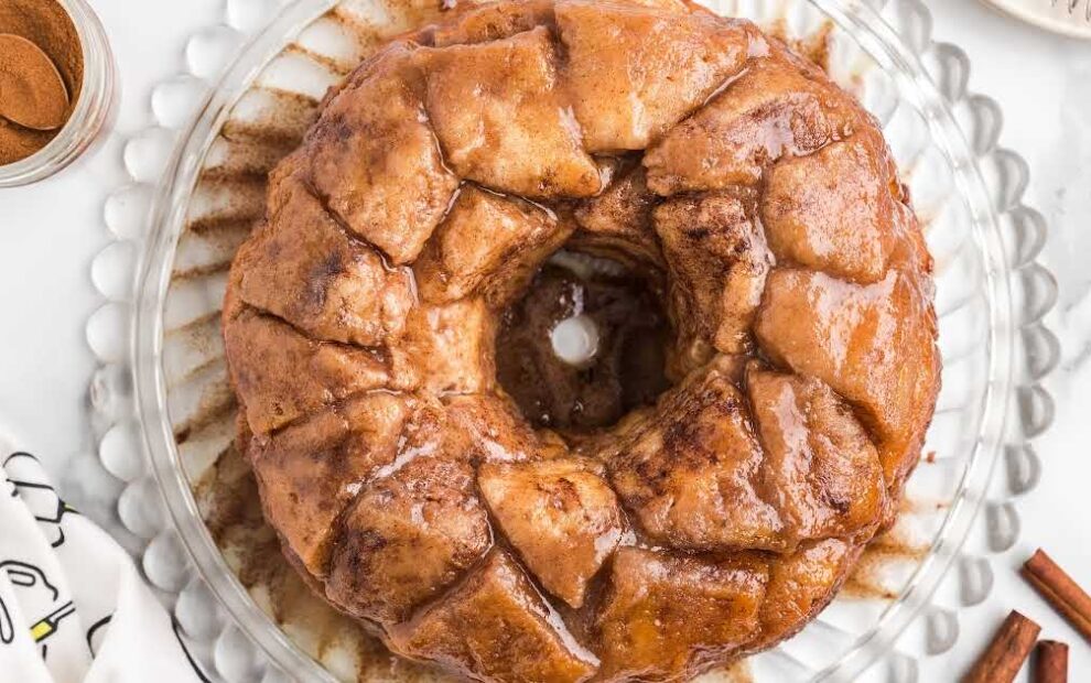 close up overhead shot of Monkey Bread on a serving plate