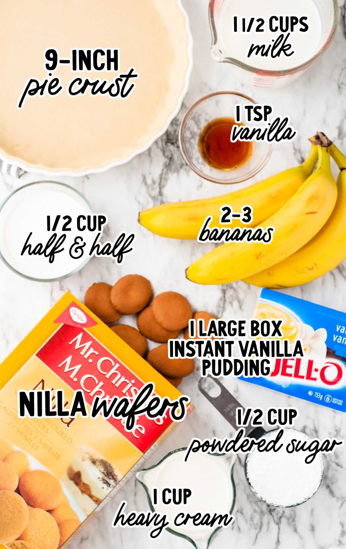 banana pudding pie raw ingredients that is labeled