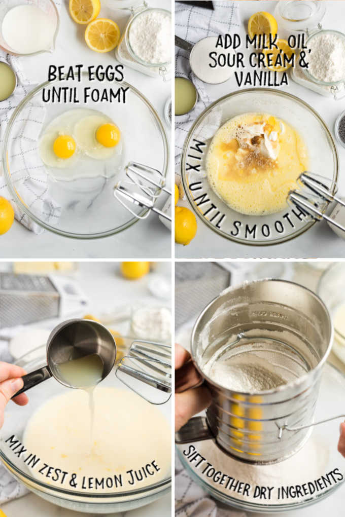 4 visual steps for making lemon poppy seed bread with directions