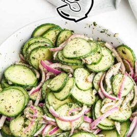 overhead shot of Cucumber Salad in a bowl