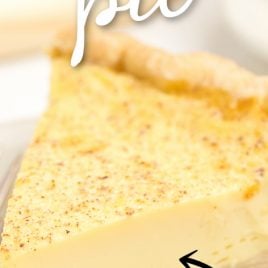 close up shot of custard pie on a white plate