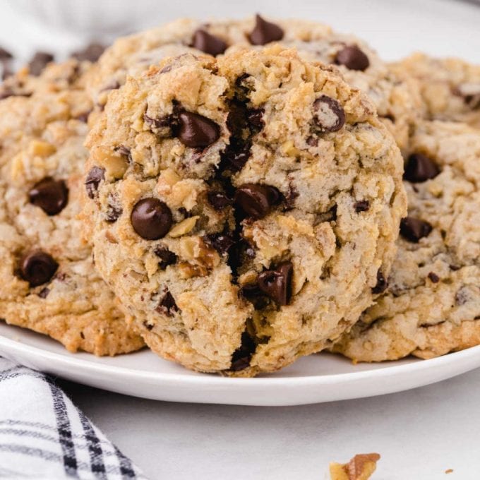 close up shot of DoubleTree cookies on a plate