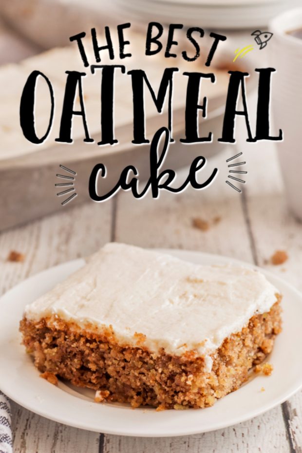 A piece of cake on a plate, with Oatmeal