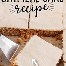 oatmeal cake in a pan with spatula