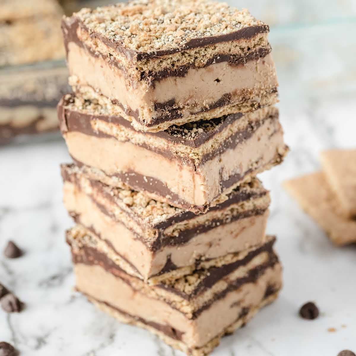 close up shot of Disneyland Peanut Butter Squares stacked on top of each other