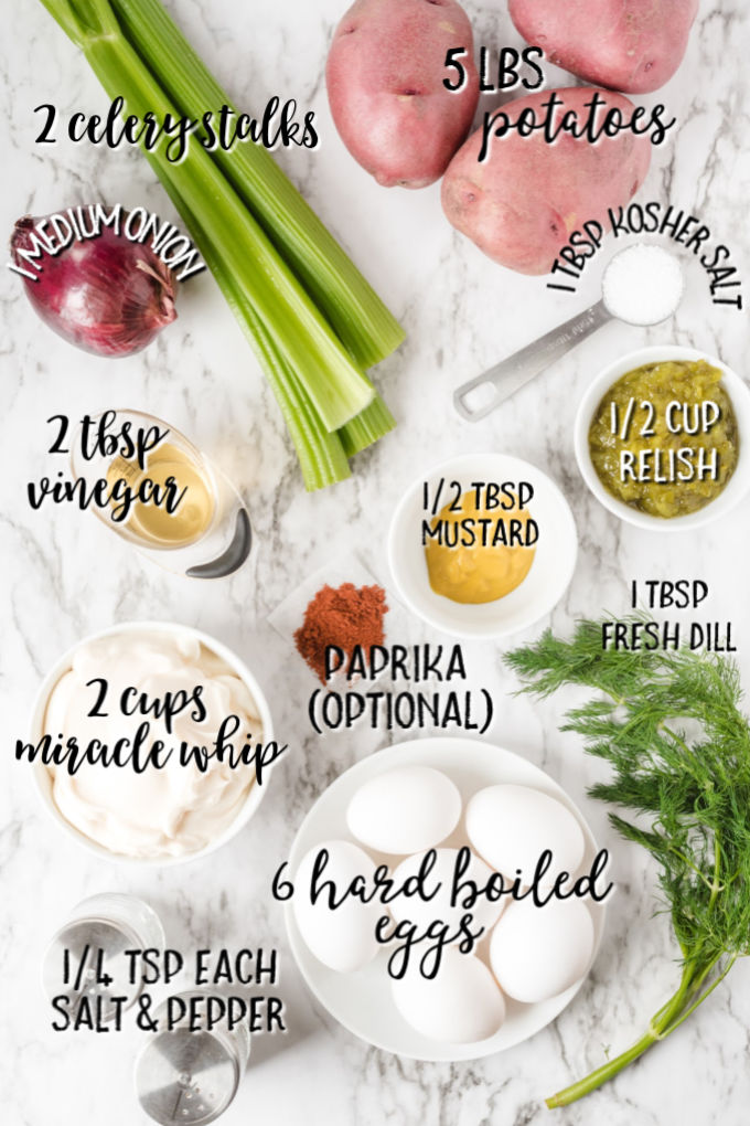 ingredients for potato salad with measurements