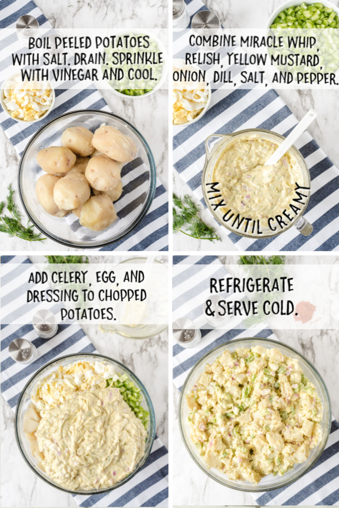steps to make potato salad laid out in a grid