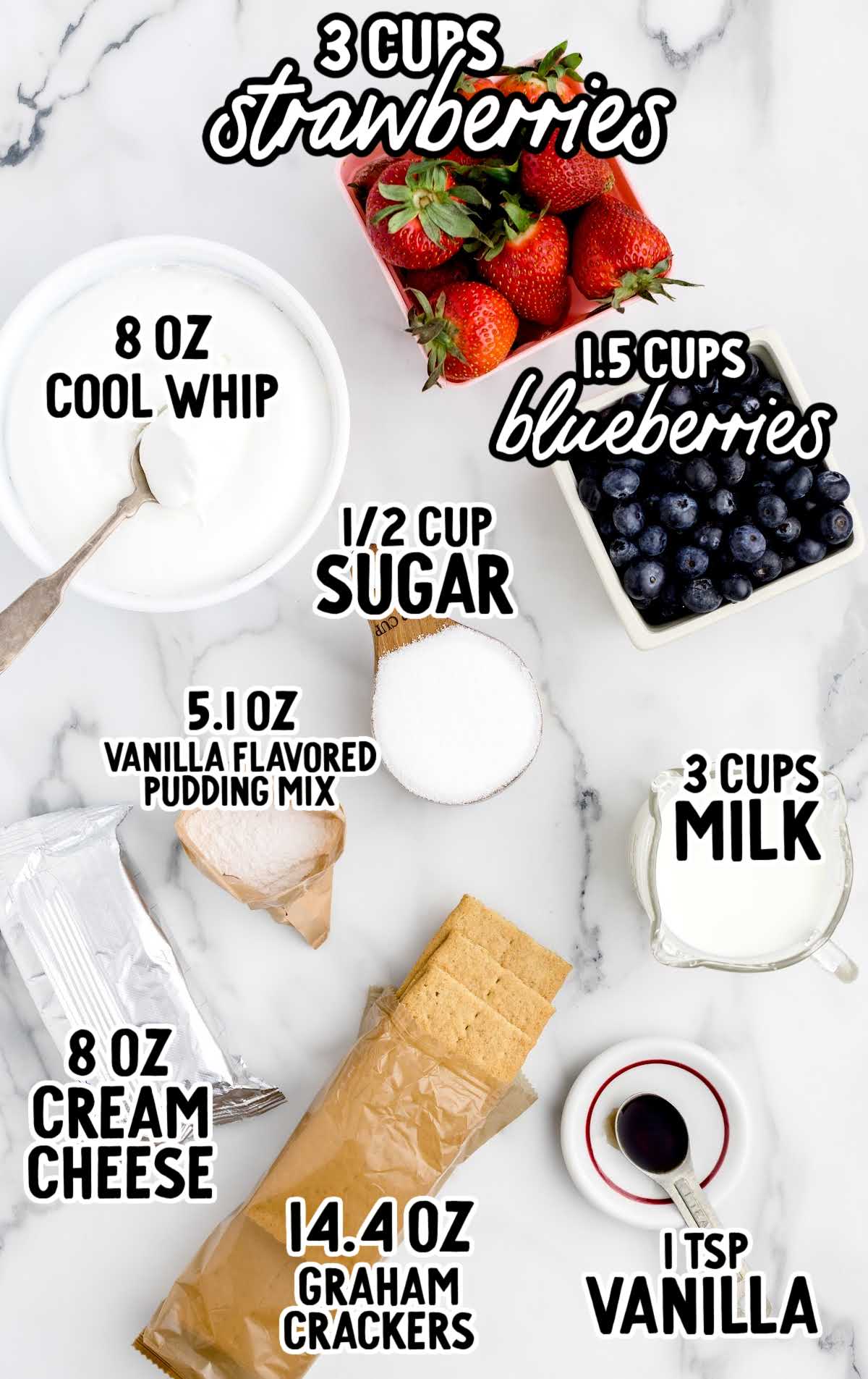 Berry Icebox Cake raw ingredients that are labeled