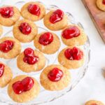 close up shot of Cherry Cheesecake Cookies on a serving plate