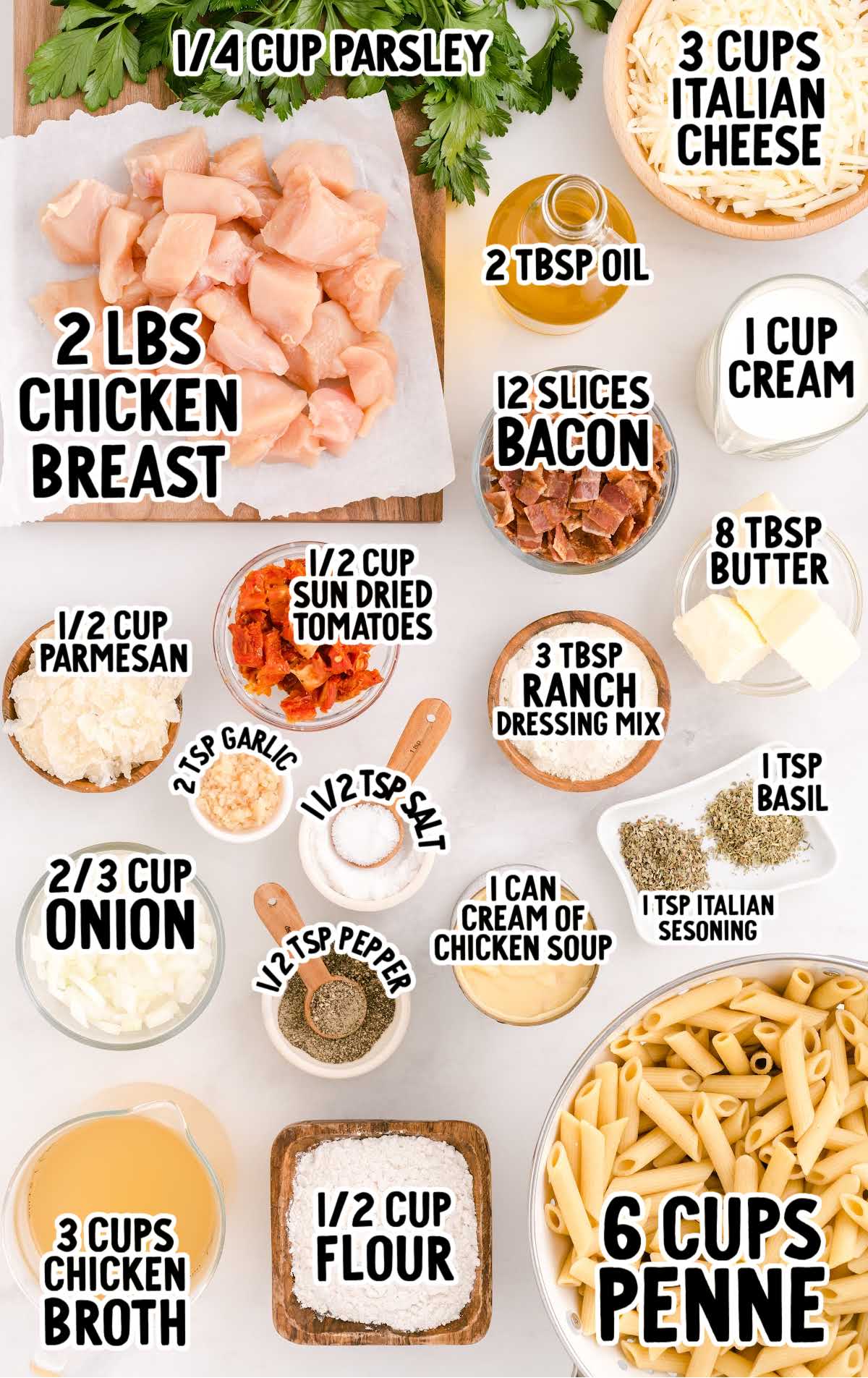 Chicken Bacon Ranch Casserole raw ingredients that are labeled