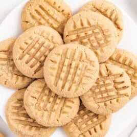 overhead shot of a plate of Peanut Butter Cookies