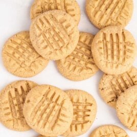 close up overhead shot of a bunch of Peanut Butter Cookies