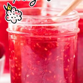 close up shot of a jar of Raspberry Freezer Jam