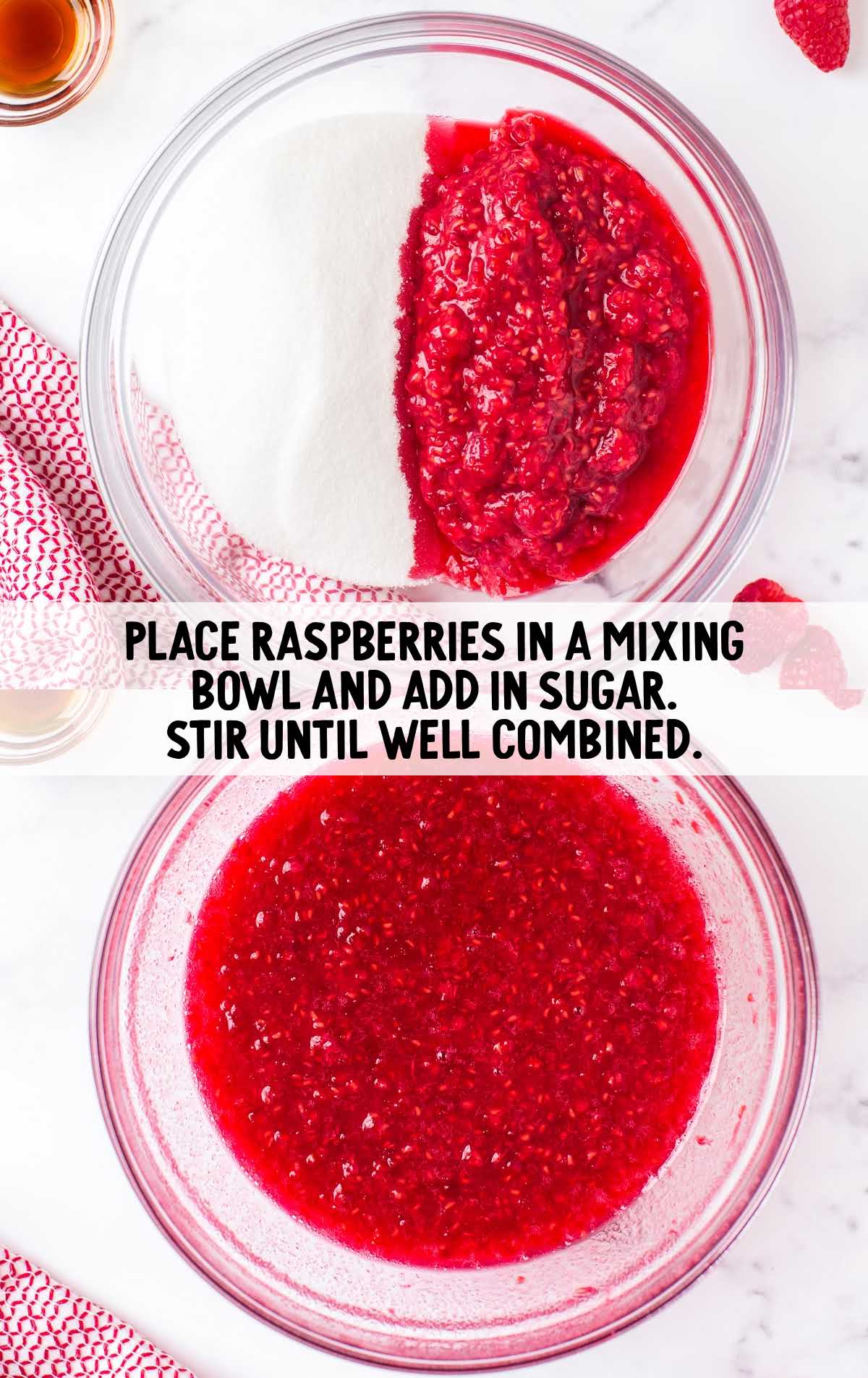 raspberries and sugar in a bowl