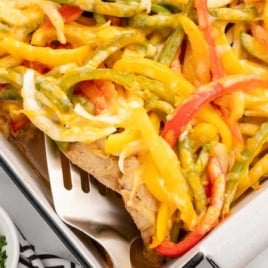 Chicken Fajita Casserole in a baking dish