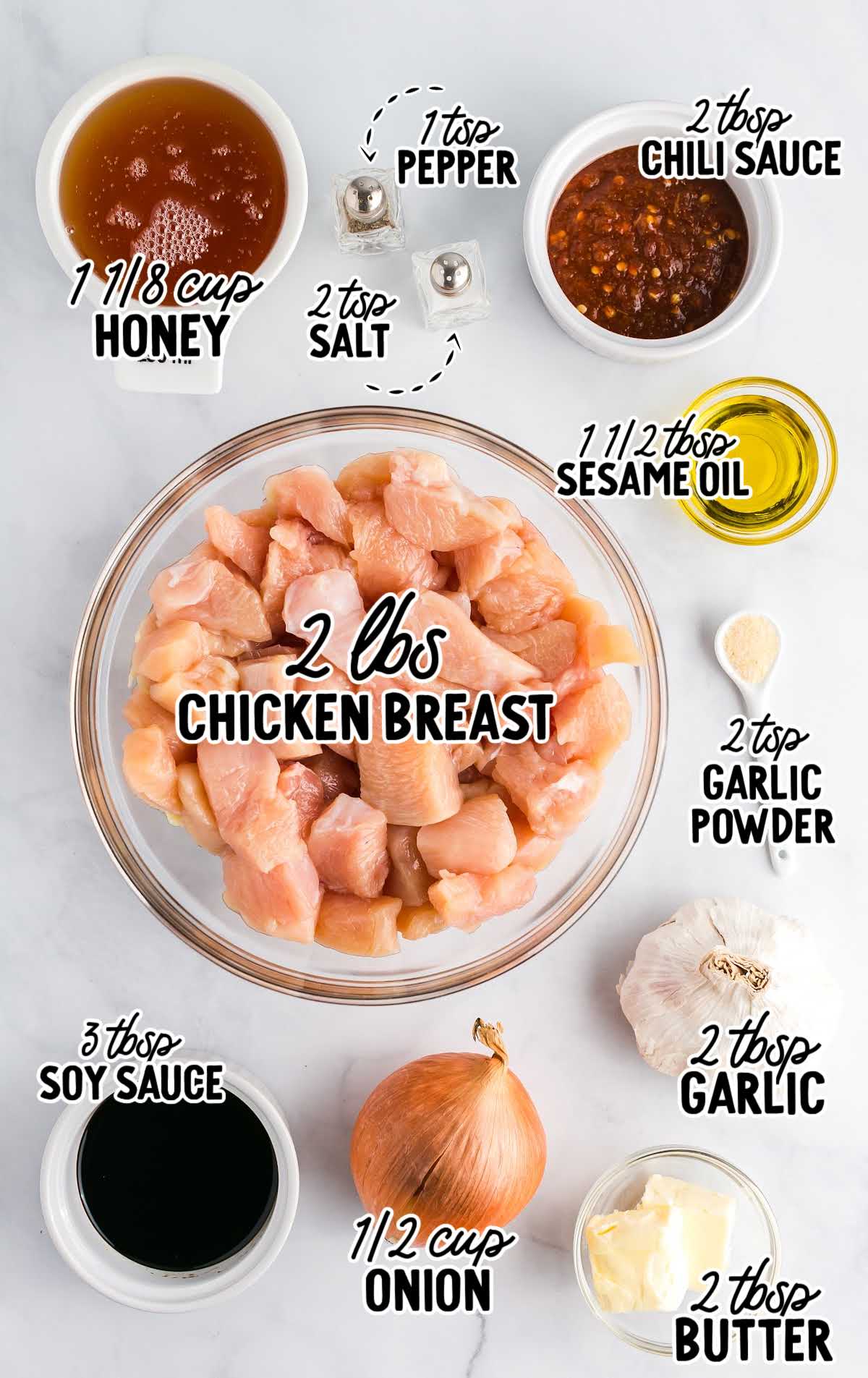 Honey Garlic Chicken raw ingredients that are labeled