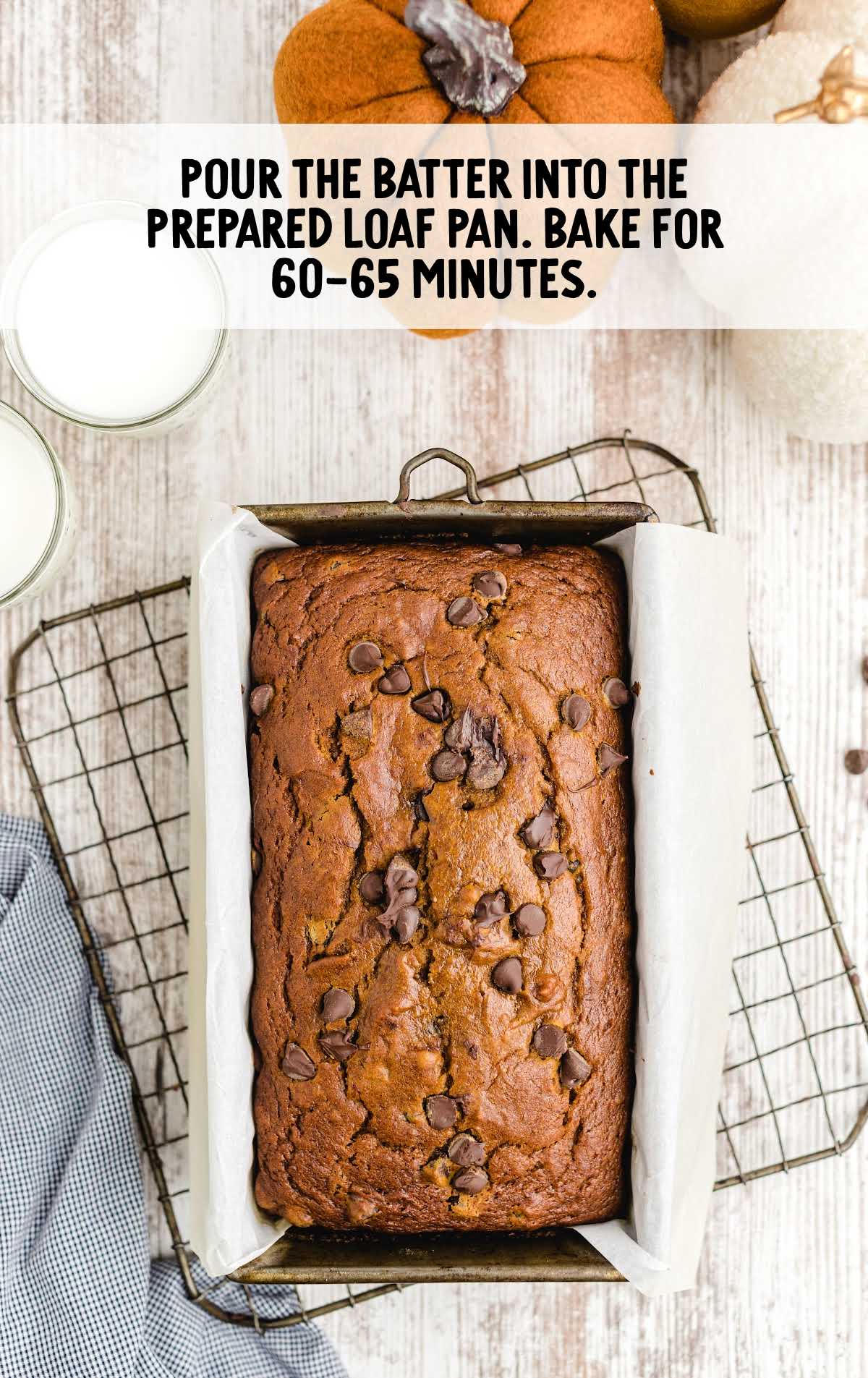 chocolate chip pumpkin bread mix baked in a loaf pan 