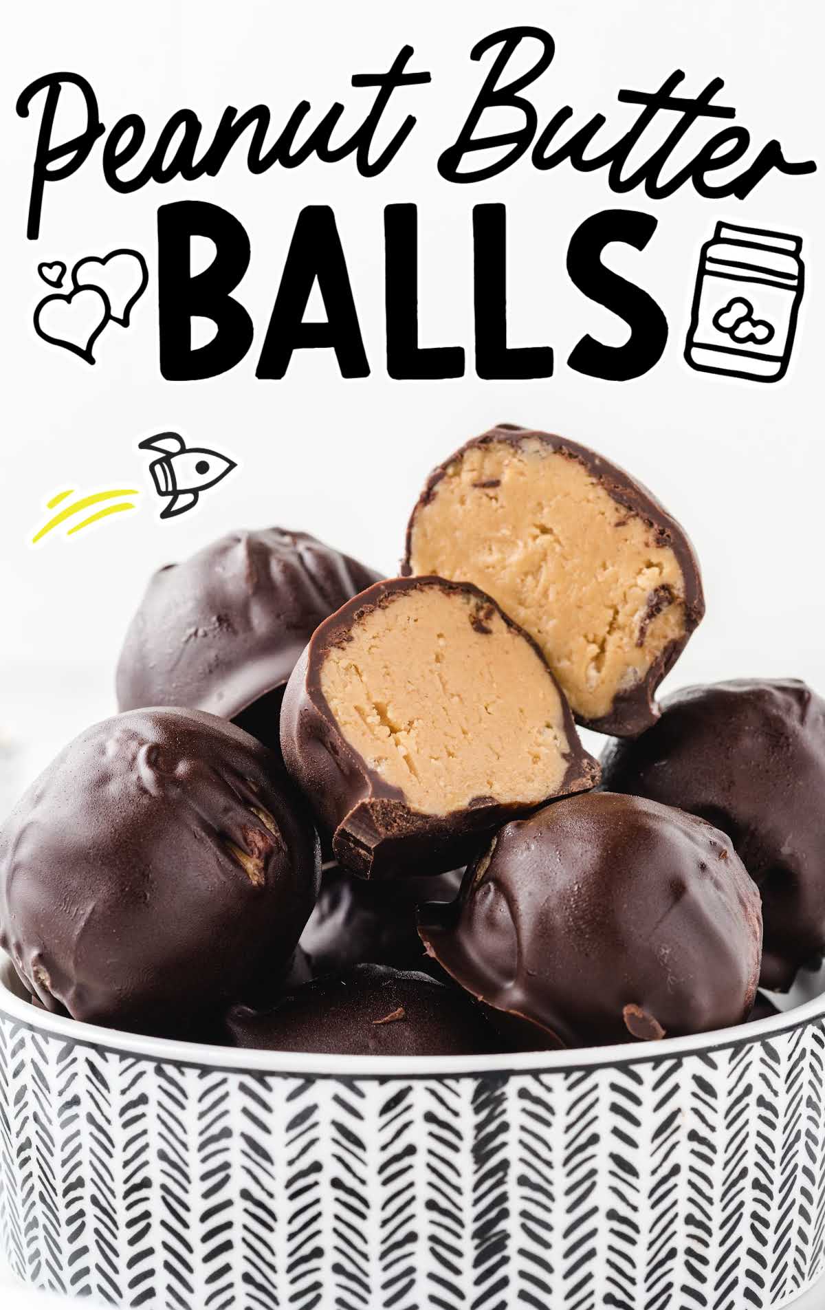 close up shot of a bowl of chocolate dipped Peanut Butter Balls