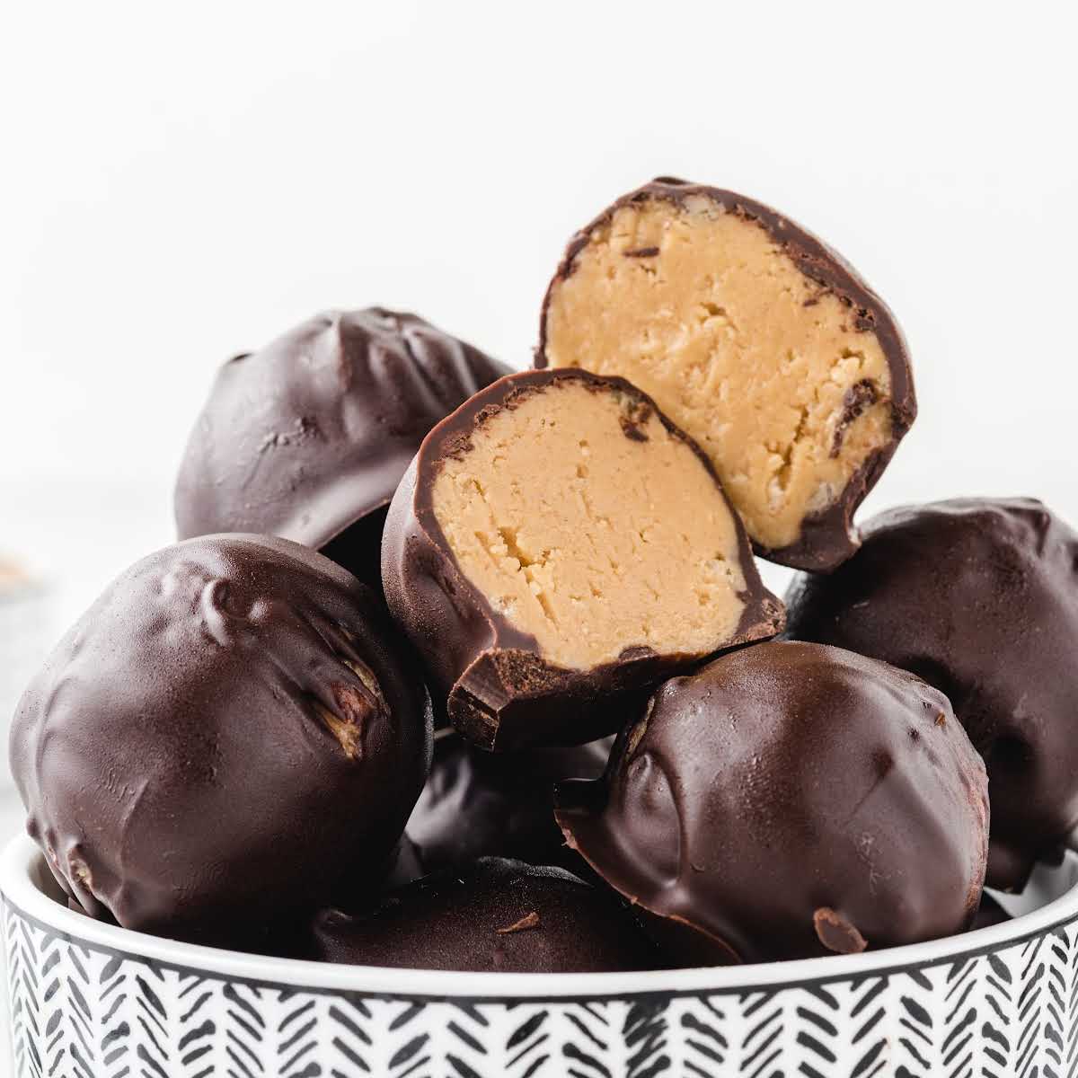 close up shot of a bowl of Peanut Butter Balls