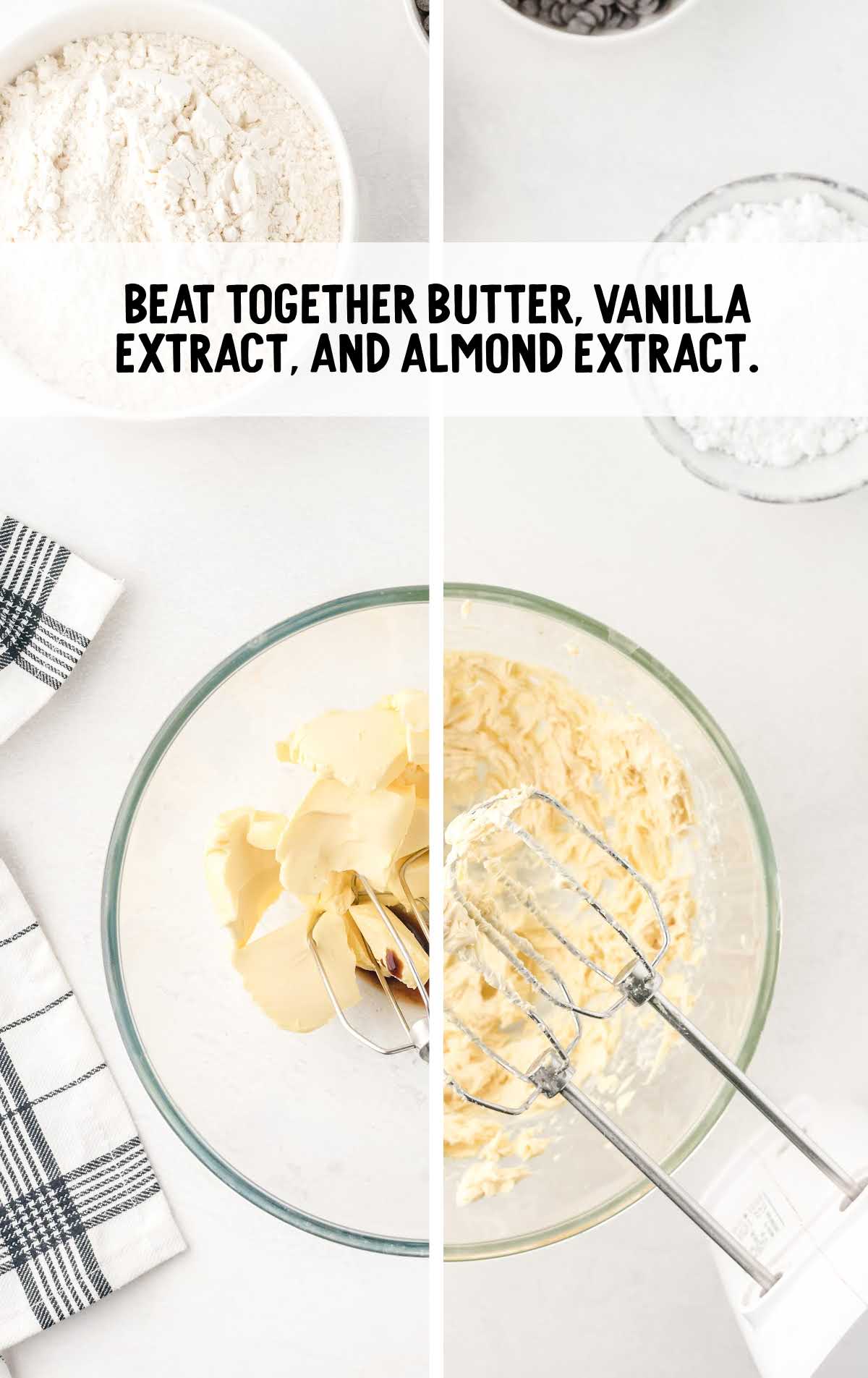 butter, vanilla extract, and almond extract blended together