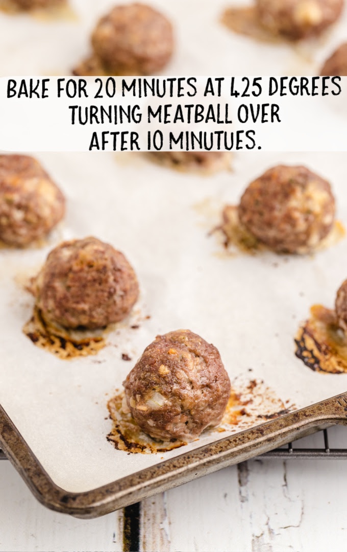 Meatballs baked for 20 minutes on a baking sheet