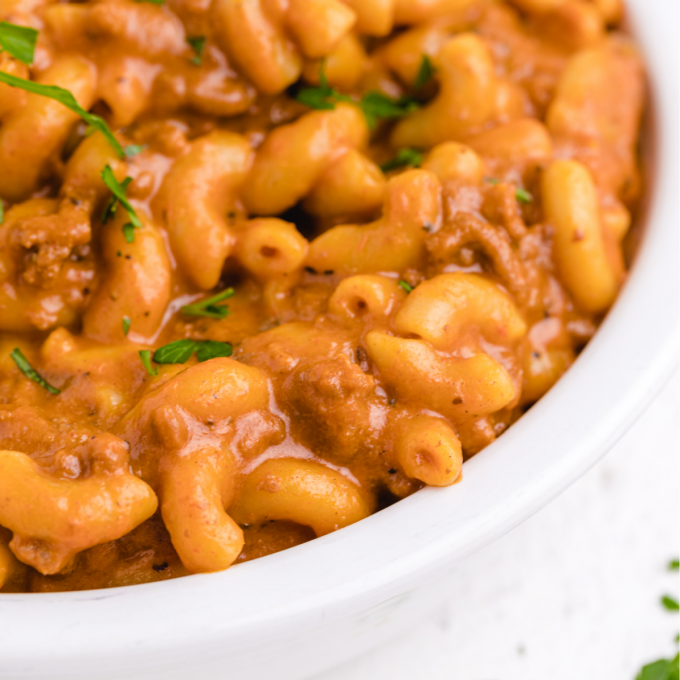 close up shot of homemade hamburger helper