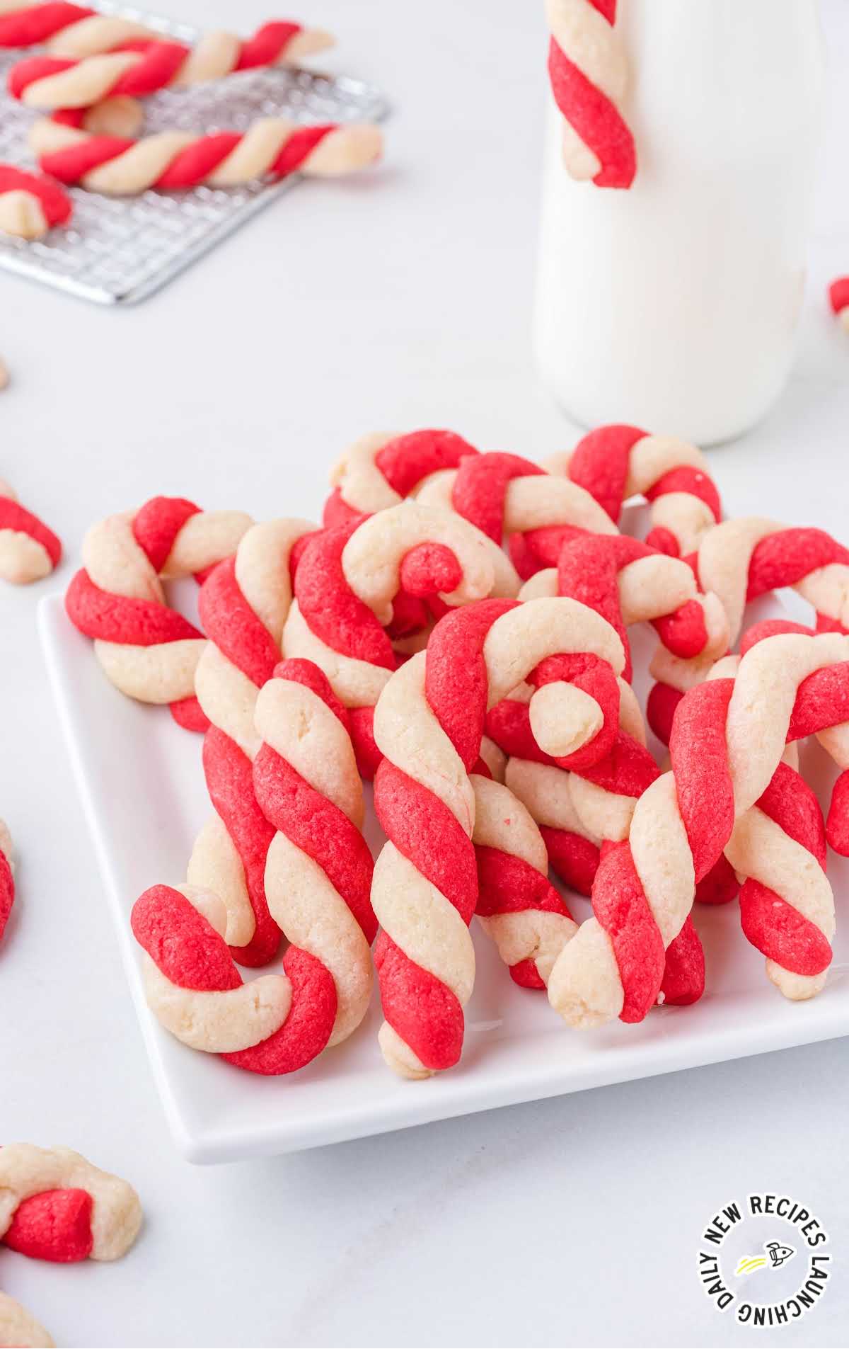 close up shot of candy cane cookies on a plate