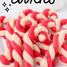 close up shot of candy cane cookies on a plate