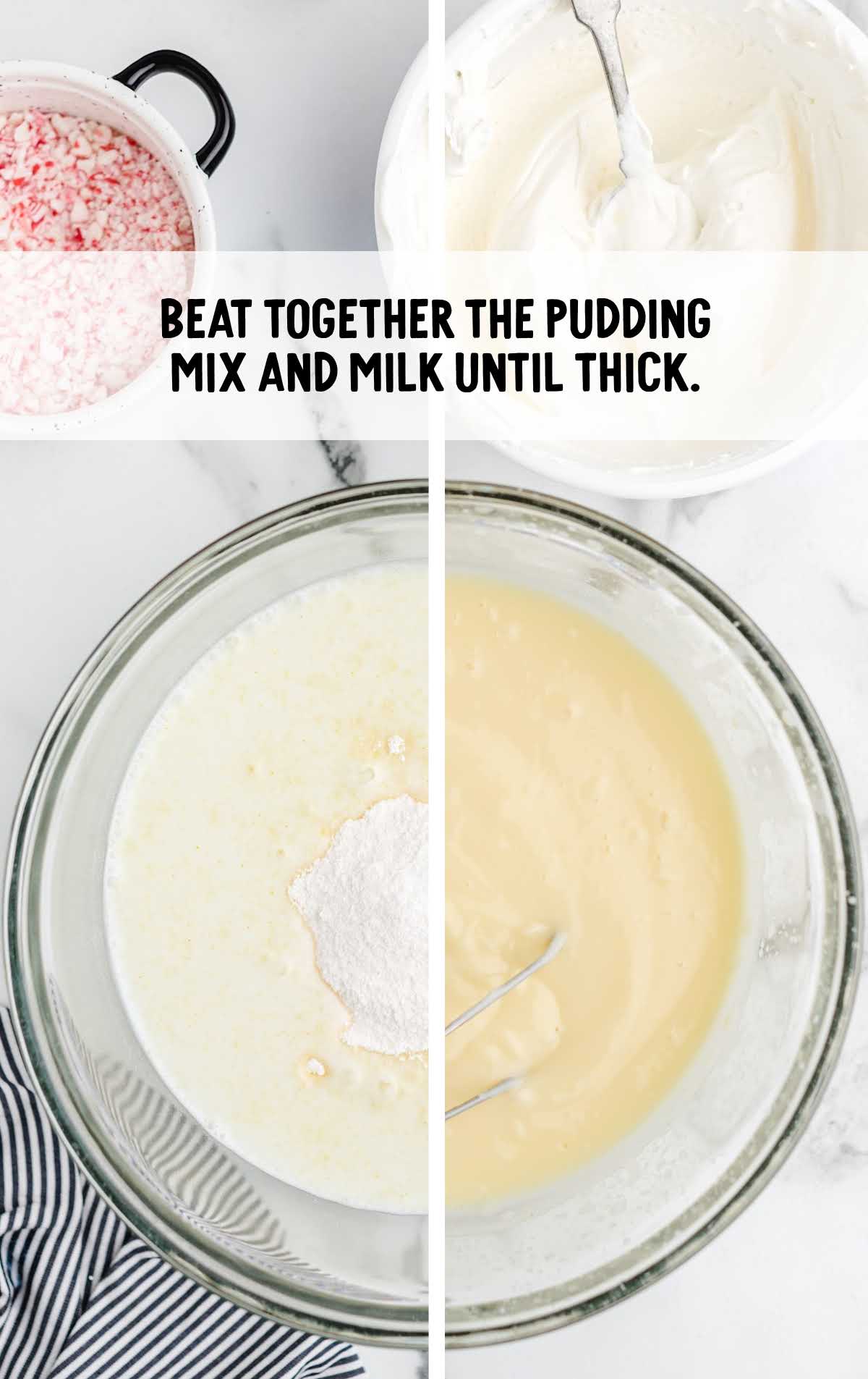 pudding mix and milk combined in a bowl