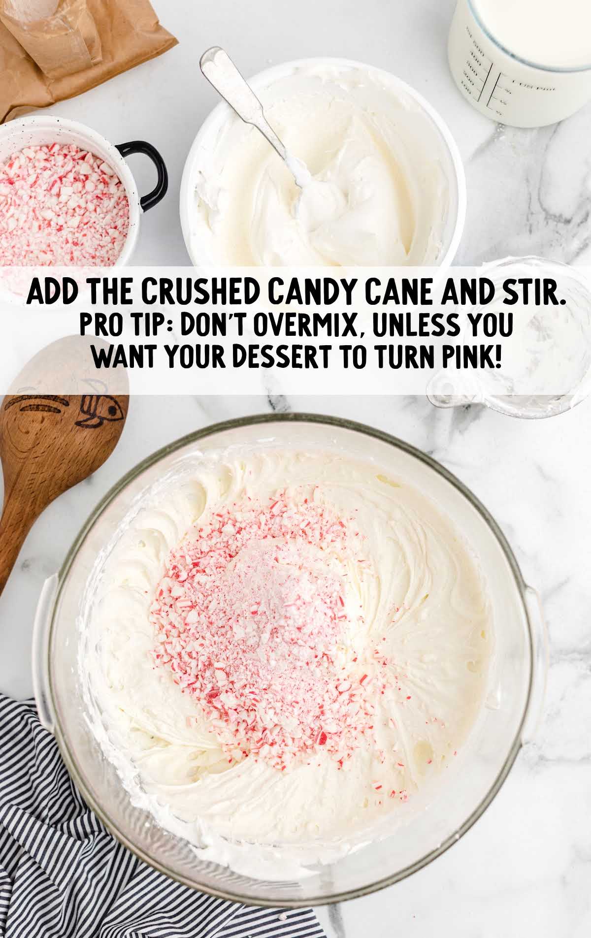 crushed candy canes added to the sugar mixture in a bowl