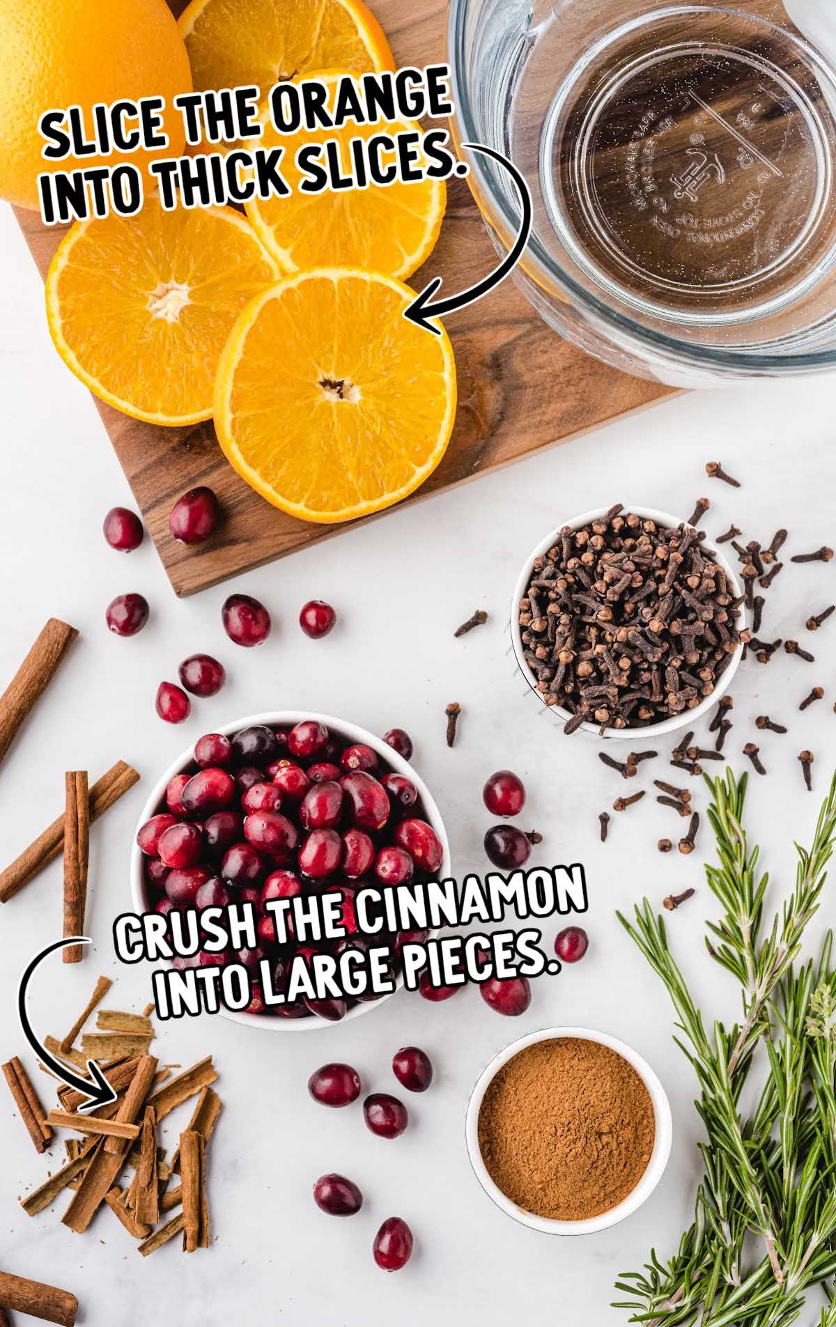 slice oranges and crush cinnamon
