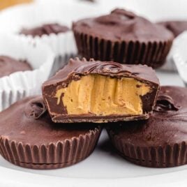 Homemade Peanut Butter Cups stacked on top of each other