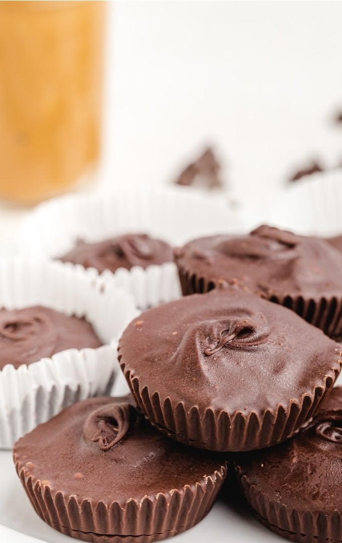 homemade peanut butter cups piled on top of each other