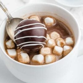 close up shot of Hot Chocolate Bombs in a mug