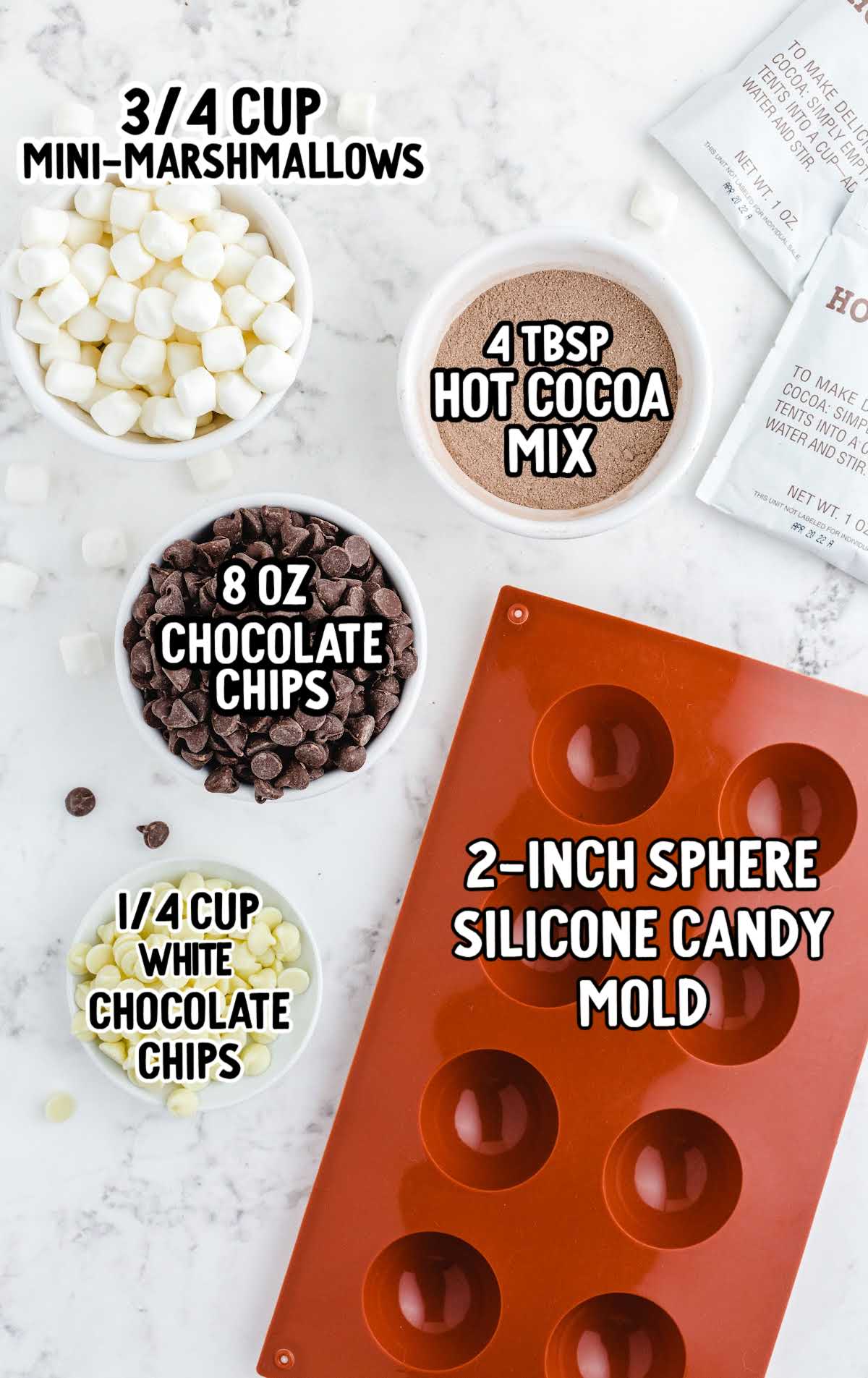 Hot Chocolate Bombs raw ingredients that are labeled