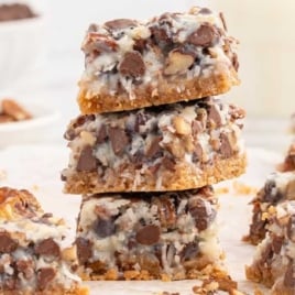 Magic Cookie Bars stacked on top of each other