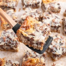 a Magic Cookie Bar on a spatula